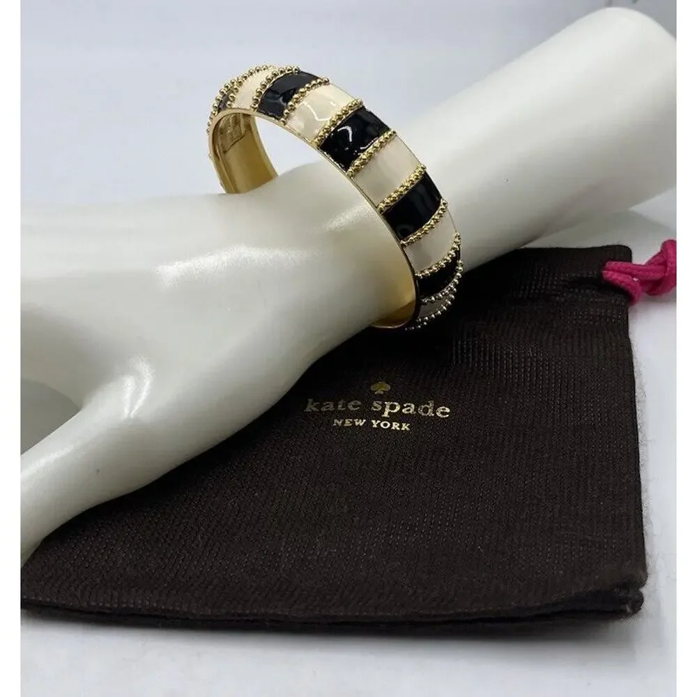 Kate‎ Spade Harbor Lights Stripe Bracelet Black Cream Ivory Striped Flag Bangle - Picture 2 of 12